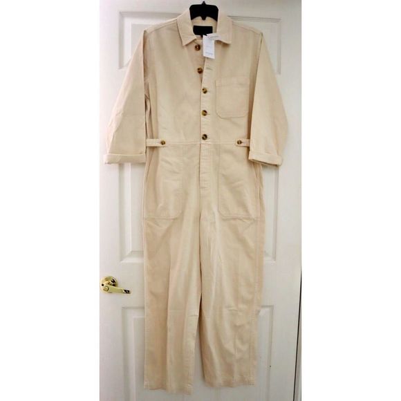 Banana Republic 865092001 Womens Sz 6 Light Ecru Cream/Beige Denim Jumpsuit $140 - Picture 1 of 16